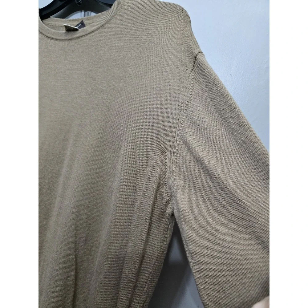 Henri Bendel Classics Tan Beige Extrafine Merino Wool Crewneck Sweater Womens M